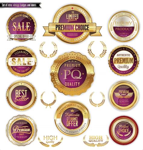 Premium Vector Golden Laurel Wreaths And Badges Collection