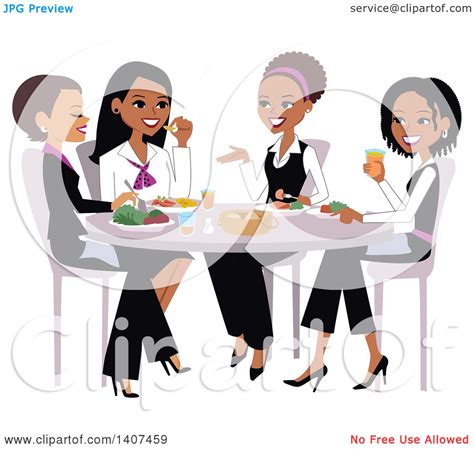 Clipart Of A Group of Ladies Chatting Over Lunch - Royalty Free Vector ...