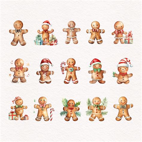 Aquarell Lebkuchen Männer Clipart Weihnachten Clipart Bundle Etsy