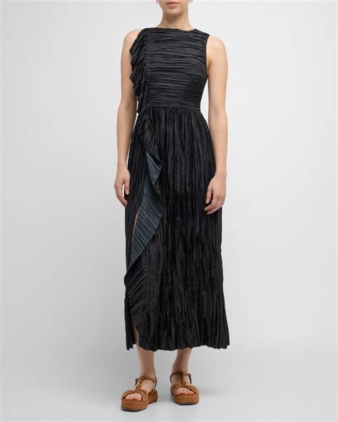 Ulla Johnson Circe Sleeveless Satin Plisse Dress Neiman Marcus