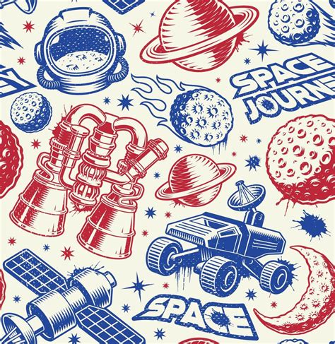 Space seamless pattern in vintage style with design elements such as ...