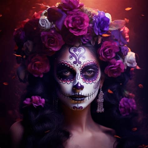 Premium Ai Image Beautiful Woman With Sugar Skull And Floral Wreath