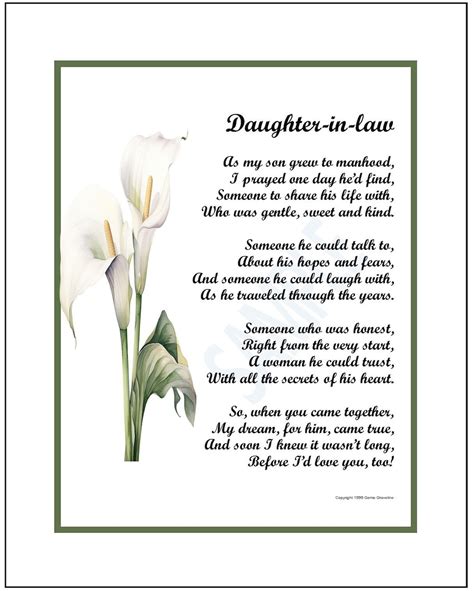 Daughter in Law Poem Print Verse Birthday Gift, Digital Download, Poem ...