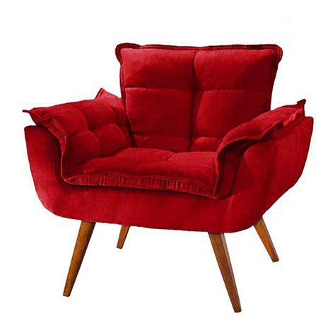 Poltrona Opala Suede Vermelho Pés Palito MadeiraMadeira