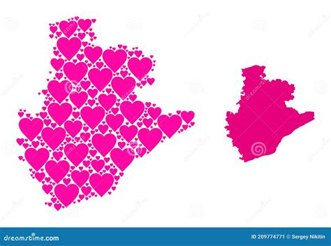 Pink Love Heart Pattern Map Of Barcelona Province Stock Vector