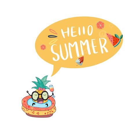 Hello Summer Png Picture Summer Hello Cute Pineapple Swimming Dialog Pineapple Yellow Hello