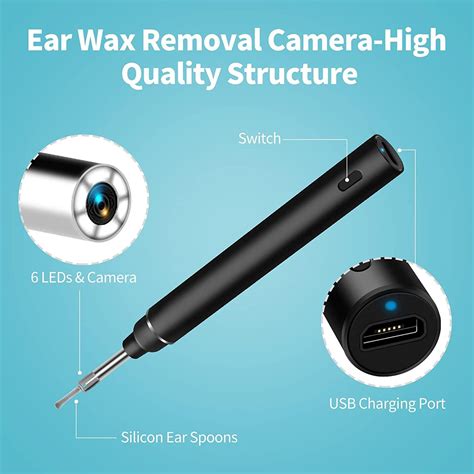 FOJOC Wireless Otoscope Ear Wax Remover Kit 3 9mm Visual Camera