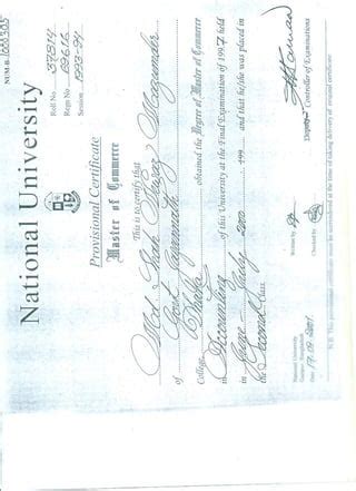 National University, Privisional Certificate,Maste of Commerce,1997 | PDF