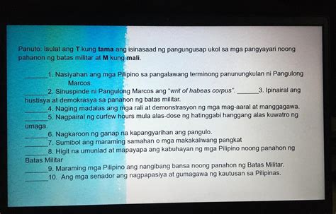 Panuto Isulat Ang T Kung Tama Ang Isinasaad Ng Pangungusap Ukol Sa Mga