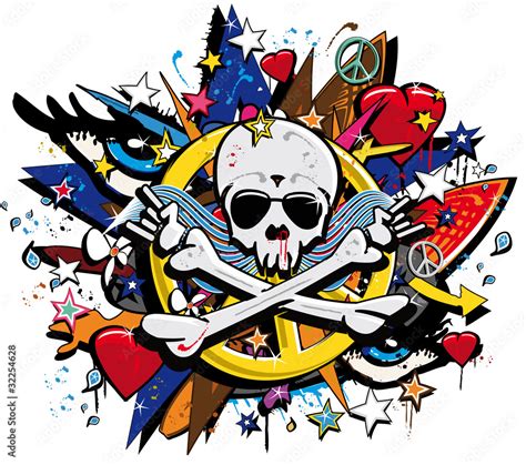 Graffiti Skull and Bones skeletonl pop art illustration Stock ...