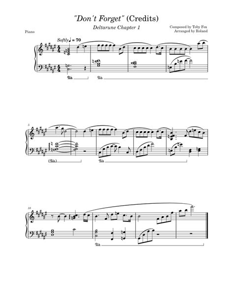 Dont Forget Credits Deltarune Chapter 1 By Toby Fox Sheet Music For Piano Solo