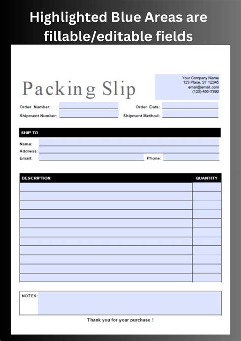 Printable Fillable Packing Slip Template Pdf Packing Receipt Shipping