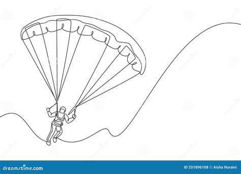 Man Paragliding On A Parachute. Parachutist Descending With A Parachute ...