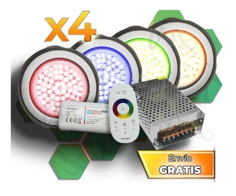 Kit Completo 4 Luces Led Rgb Pileta Piscinas Fibra Cuotas