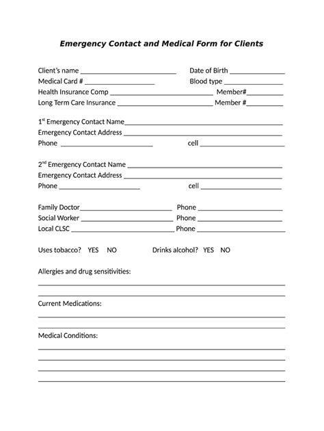 Emergency Contact Form Template Fill Online Printable Fillable