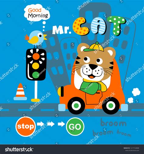 Cat Driving Car Funny Animal Cartoonvector Stock Vector (Royalty Free ...