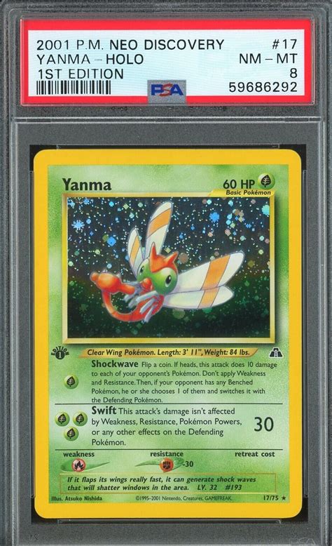 2001 Pokemon 1st Edition Yanma Holo Neo Discovery 17 75 Graded PSA 8