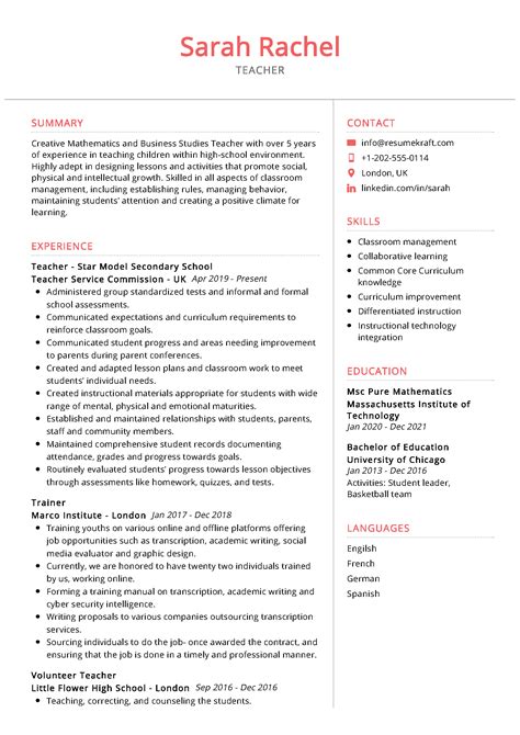 High School Teacher Resume Sample Teacher Resume Examples Teacher