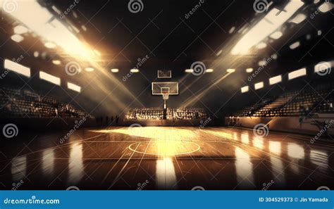 Basketball Arena with Lights and Spotlights. 3d Illustration Stock ...