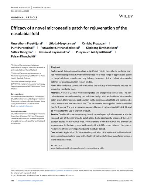 PDF Efficacy Of A Novel Microneedle Patch For Rejuvenation Of The