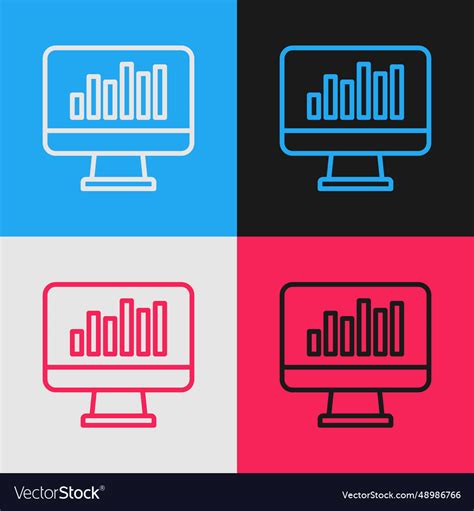 Pop Art Line Computer Monitor With Graph Chart Vector Image