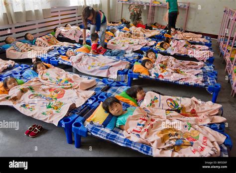 Children Take A Nap In The Kindergarten Dunhuang Gansu Province Stock