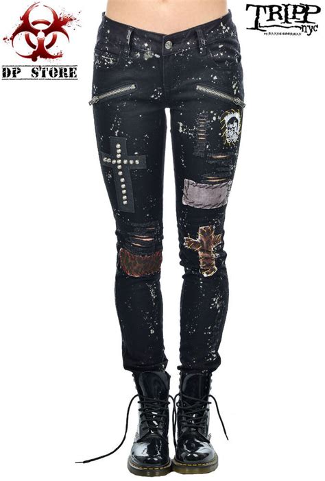 Tripp Zipper Skinny Jeans Rockabilly Punk Biker Moto Tattoo Moto Pants