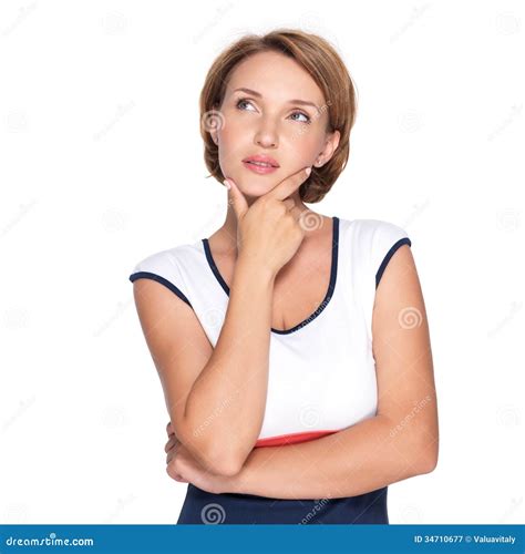 Portrait Of The Pretty Thinking Woman On White Royalty Free Stock