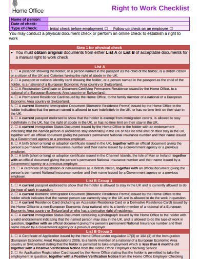 Work Checklist Examples Format Pdf