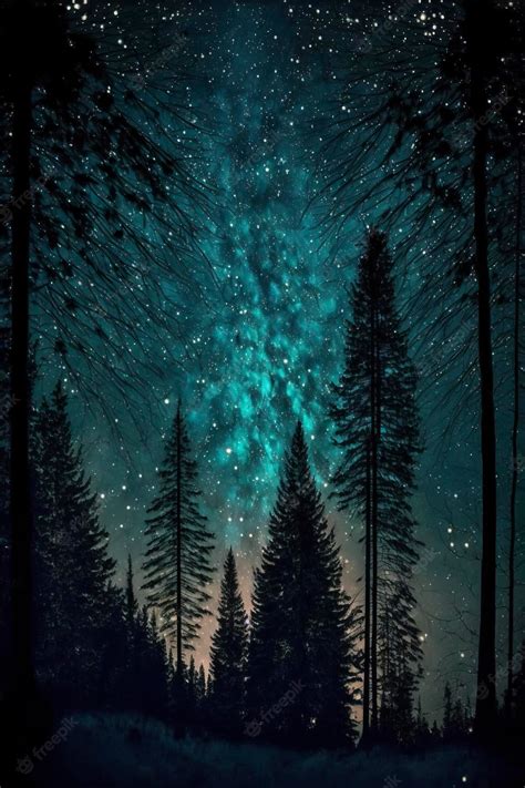 Premium AI Image | Foggy forest, starry sky