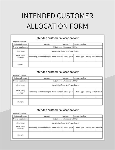 intended customer allocation form excel template  google sheets file