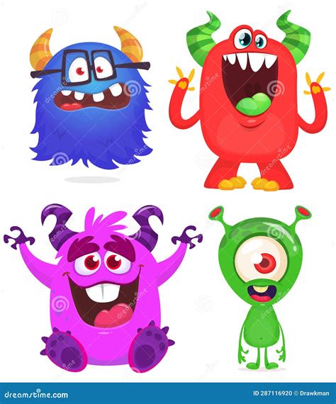 Funny Cartoon Monsters Set Monster Yeti Troll Gremlin And Alien