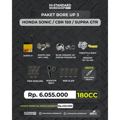 Jual SONIC 150R SUPRA GTR NEW CBR 150R PAKET BORE UP BRT BLOK CERAMIC