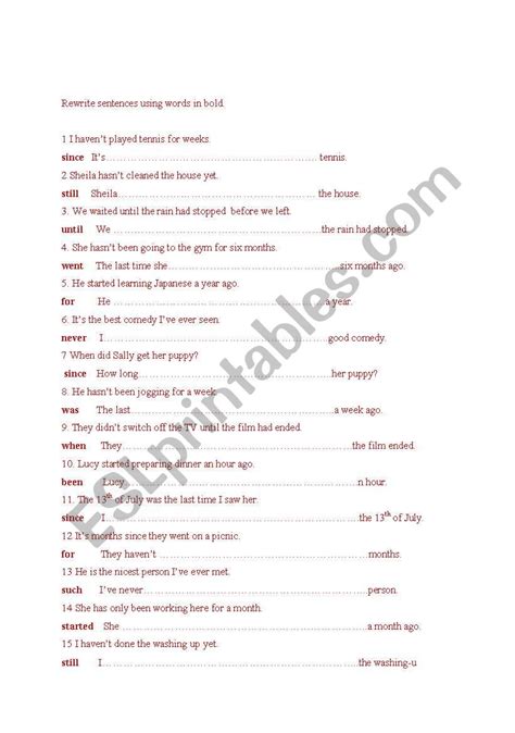 Rewriting Sentences Esl Worksheet By Katiusza25