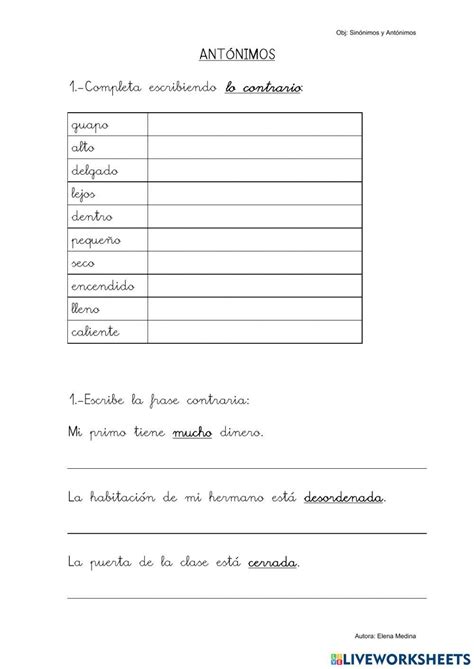 Sinónimos Y Antónimos Online Exercise For 3º Básico Live Worksheets