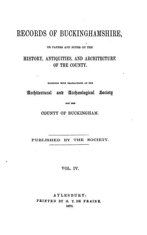 Buckinghamshire Archaeological Society Online Records Of Bucks