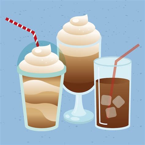 Ilustración De Taza Y Taza De Vidrio De Café Helado Vector Premium