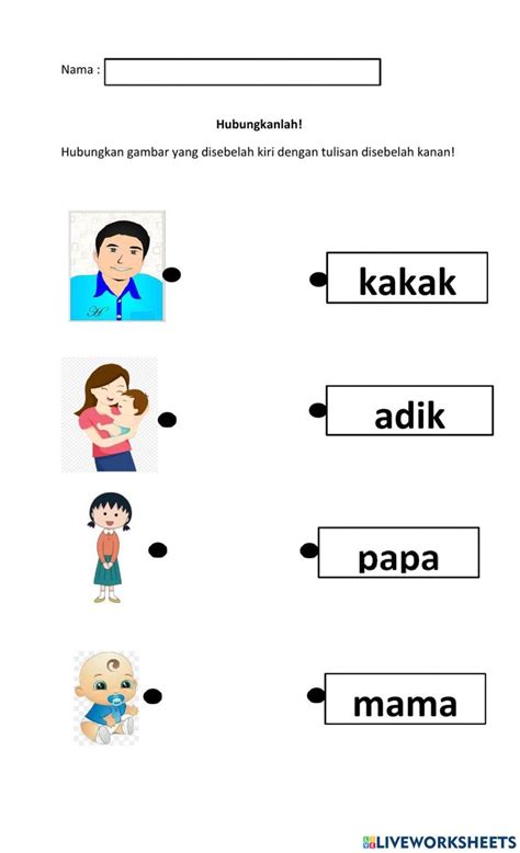 Menghubungkan Gambar Keluarga Worksheet Kegiatan Belajar Balita