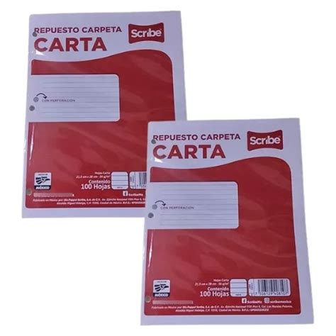 Hojas De Repuesto Carpeta Carta Rayadas Scribe Kit 2 Pza Cuotas Sin