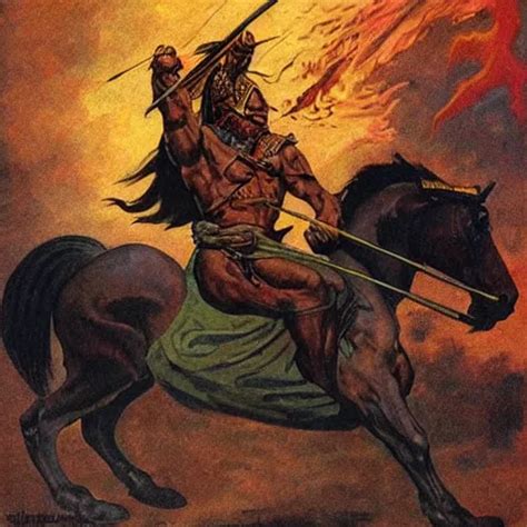 Warrior Riding Into Battle By Frank Frazetta Stable Diffusion