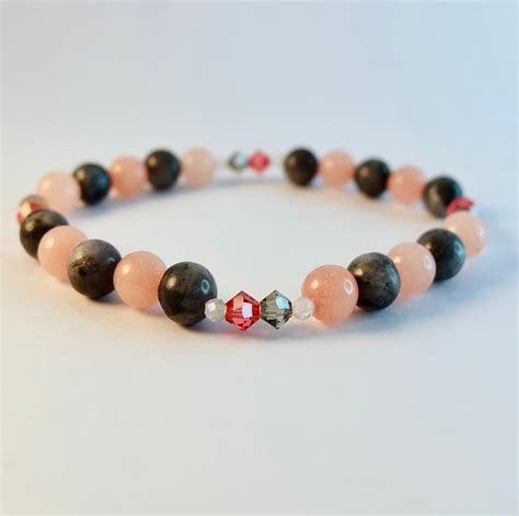 Pink Opal Larvikite And Crystal Bracelet Han Folksy