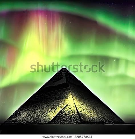 Egyptian Pyramids During Aurora Borealis Stock Illustration