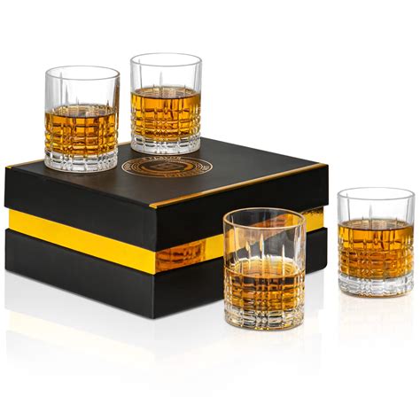 Whiskey Glasses Set Of 4 Old Fashioned Crystal Rocks Glasses 10 Oz