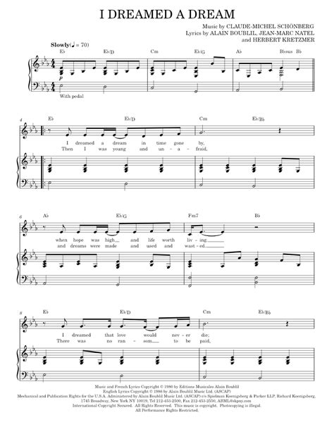 I Dreamed A Dream Sheet Music For Piano Vocals By Glee Cast Official