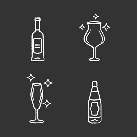 Alcohol Drink Glassware Chalk Icons Set Wine Service Elements Crystal Glasses Shapes And Types