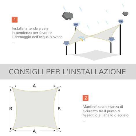 Outsunny Vela Ombreggiante Rettangolare Tenda Da Sole Per Esterno