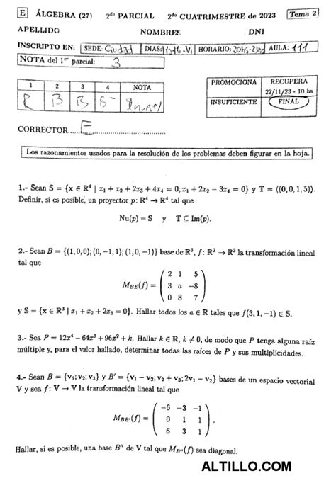 2º Parcial E Algebra 2023 CBC UBA