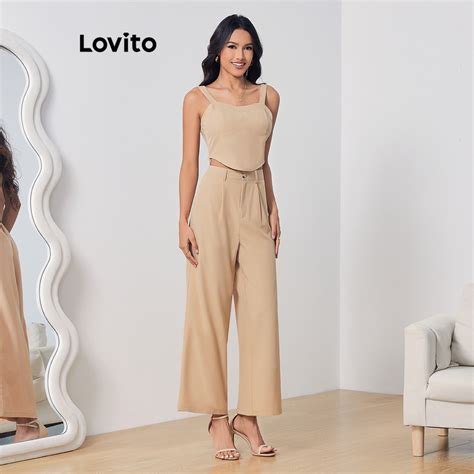 Lovito Conjunto Casual Feminino Botão Plissado E Bolso Liso Calças