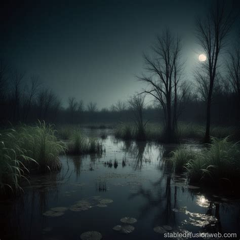 Photorealistic Creepy Swamp at Night | Stable Diffusion Online