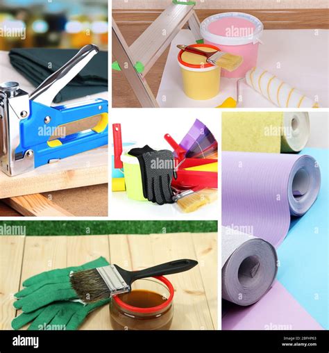 Collage Of Materials For Repair Stock Photo Alamy